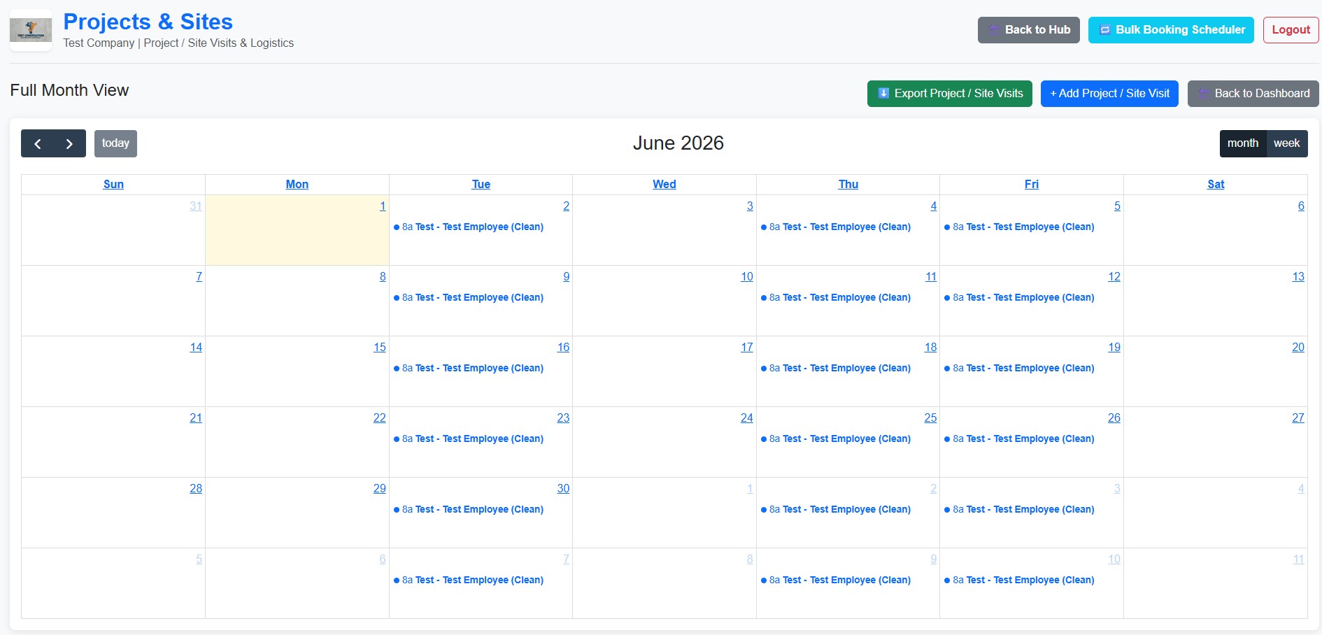 Full month calendar screenshot